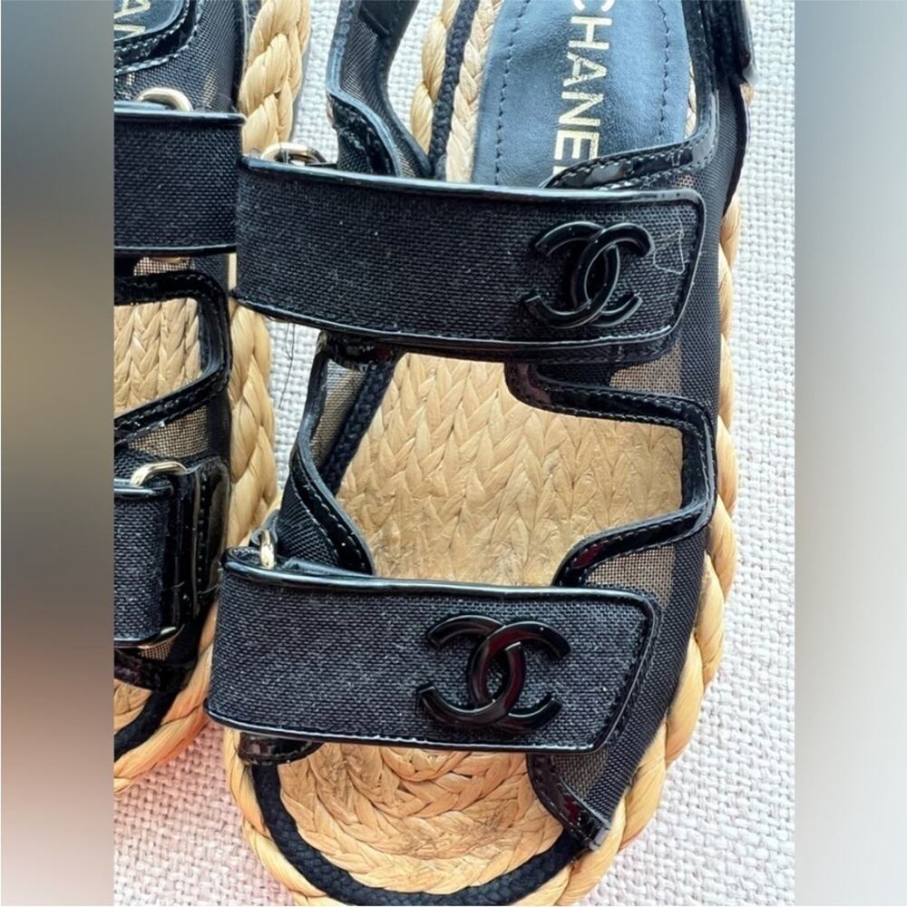 CHANEL Dad Sandals Mesh espadrille and Patent with Raffia sole 36 - Picture 9 of 13